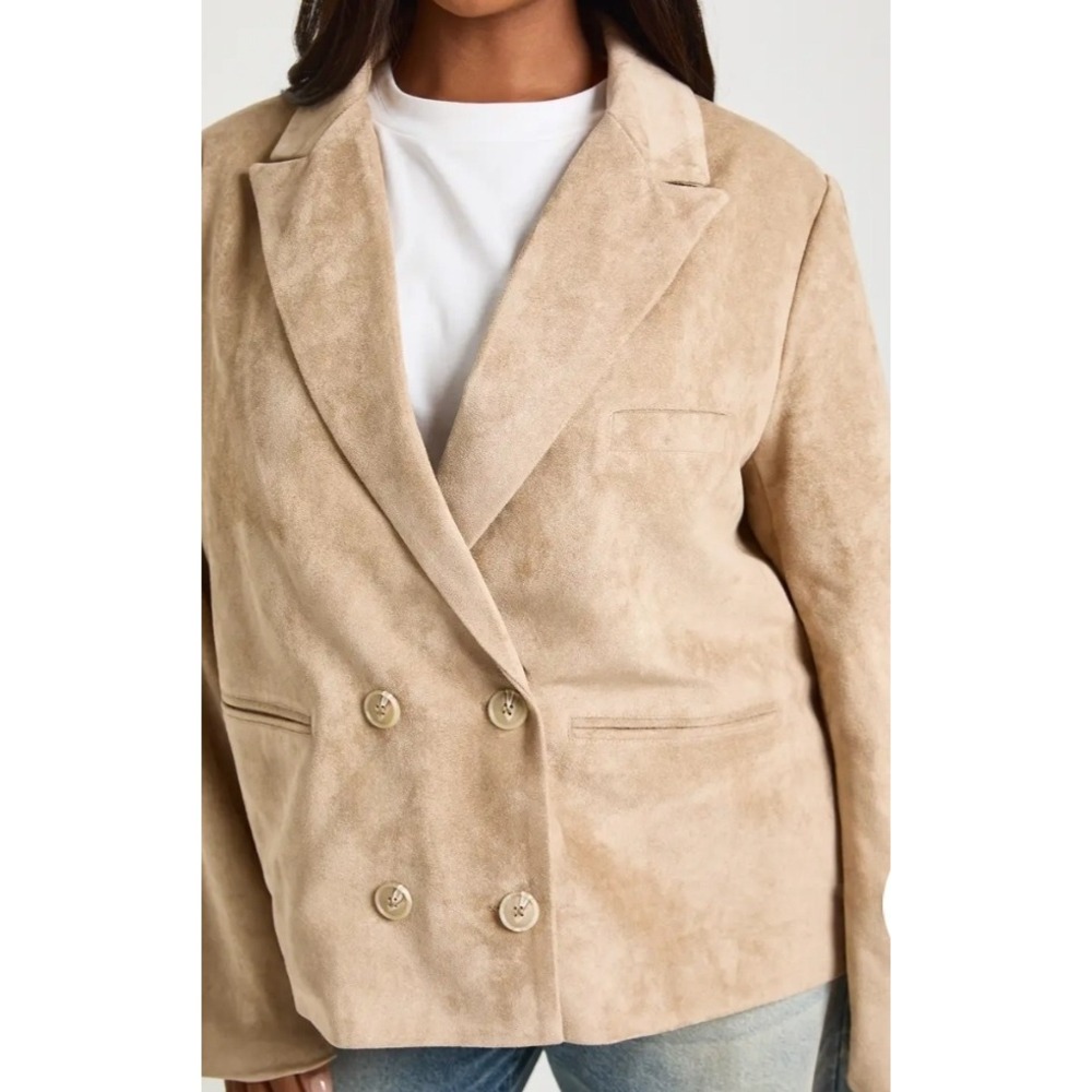 Womens Plus 24 NEW Faux Suede Double Breasted Blazer Stone Tan Relaxed Boohoo